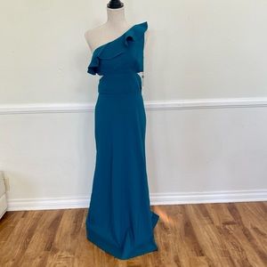 Teal off the shoulder ruffle dress